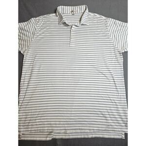 Peter Millar Shirt Mens XL White And Blue Stripe Knit Golf Polo T Shirt